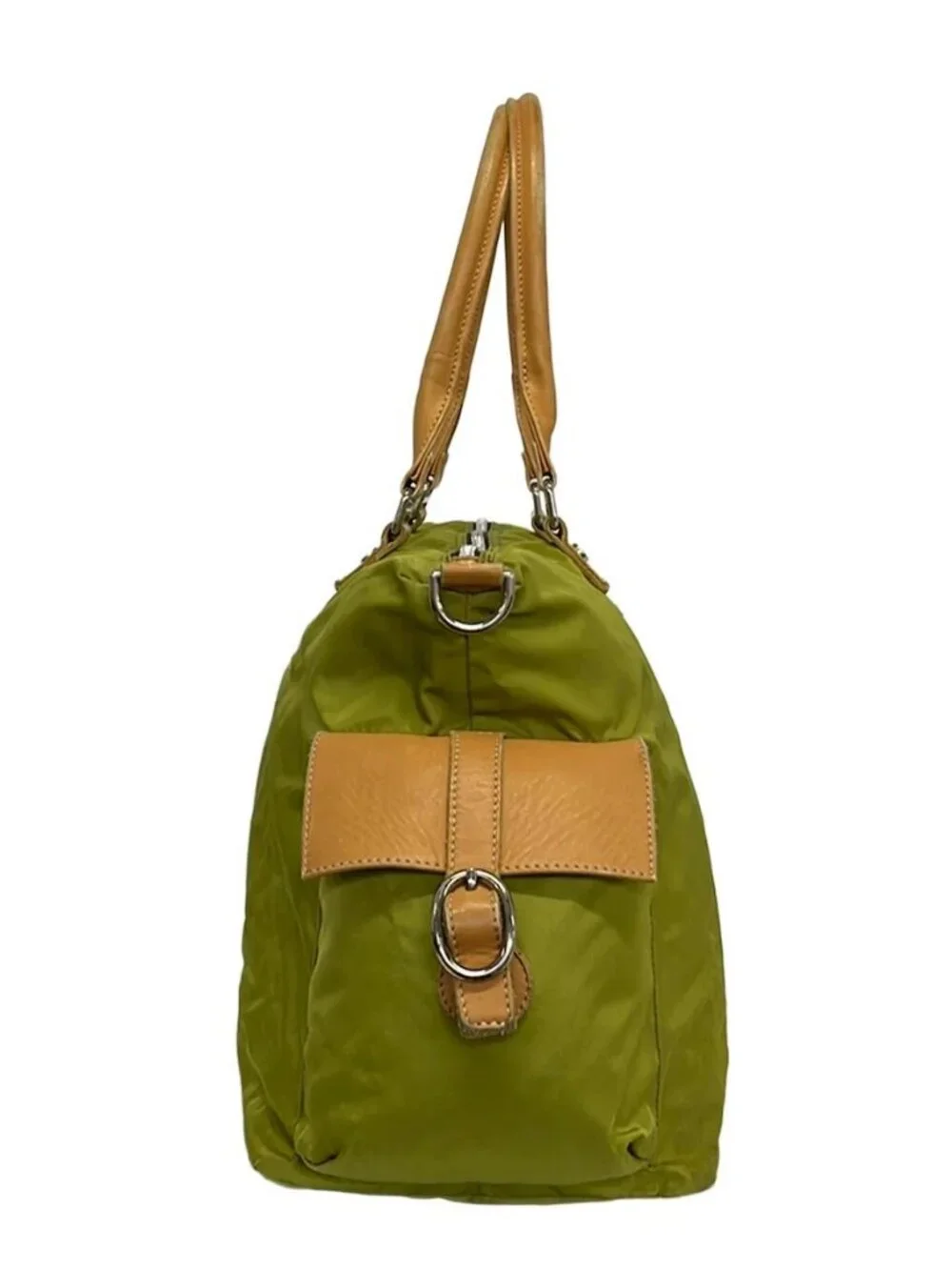 OROBIANCO Yellow Green Light Brown Nylon Leather Shoulder Bag